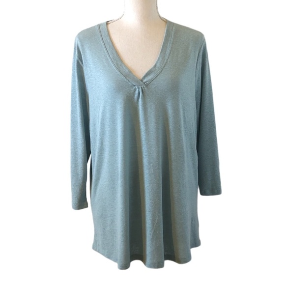 ORVIS Linen T-Shirt Women's Size XL Blue V-Neckline Top Long Sleeve - Picture 10 of 10